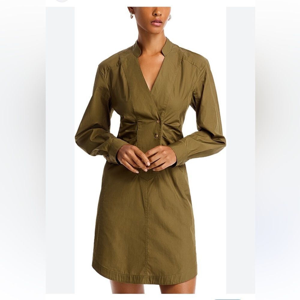 $395 DEREK LAM 10 CROSBY Beverly Long Sleeve Shirtdress - Fatigue